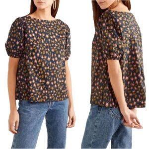J. Crew Snow Leopard Puff Sleeve Boatneck Top Boxy Blouse size xsmall